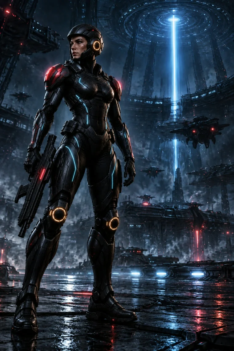 The female protagonist variant in the same exosuit